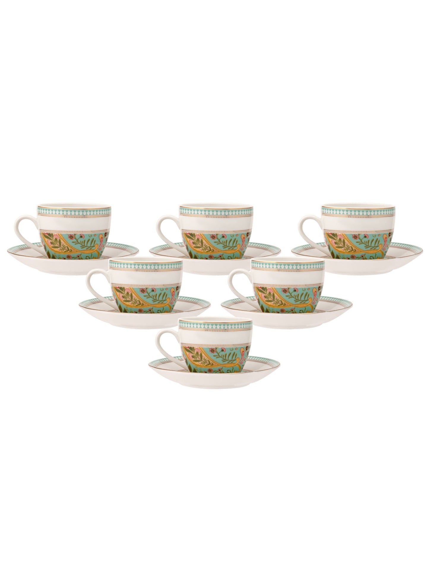 Cream Fiesta Cup & Saucer, 210 ml, Set of 12 (6 Cups + 6 Saucers) (FI802)