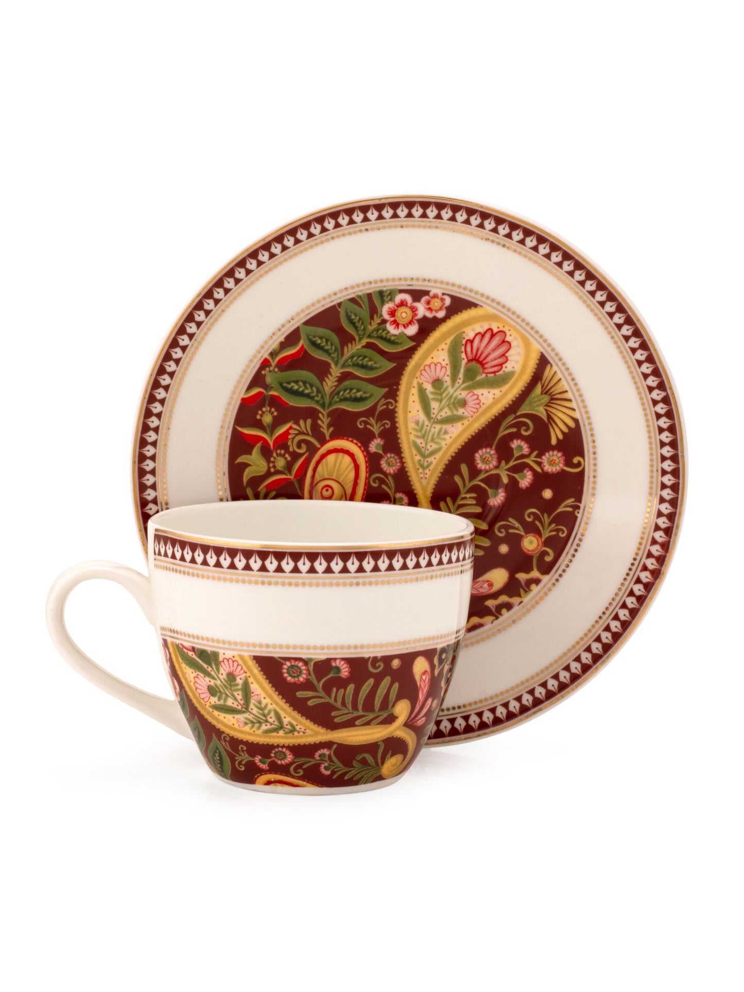 Cream Fiesta Cup & Saucer, 210 ml, Set of 12 (6 Cups + 6 Saucers) (FI804)