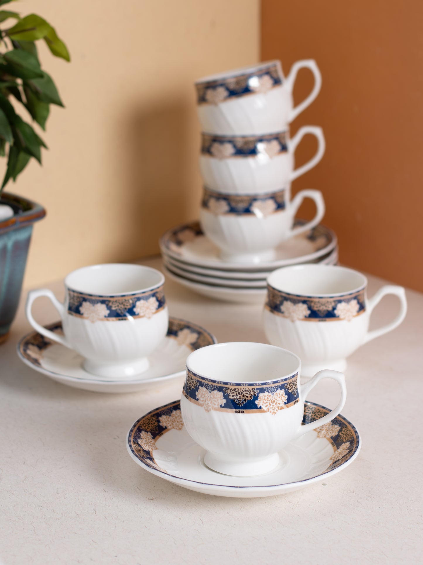 JCPL Karina Super Cup & Saucer, 180ml, Set of 12 (6 Cups + 6 Saucers) (S350)