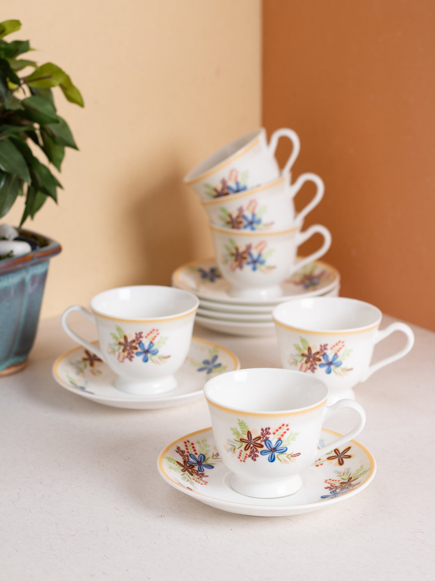 JCPL Georgian Super Cup & Saucer, 140ml, Set of 12 (6 Cups + 6 Saucers) (S362)