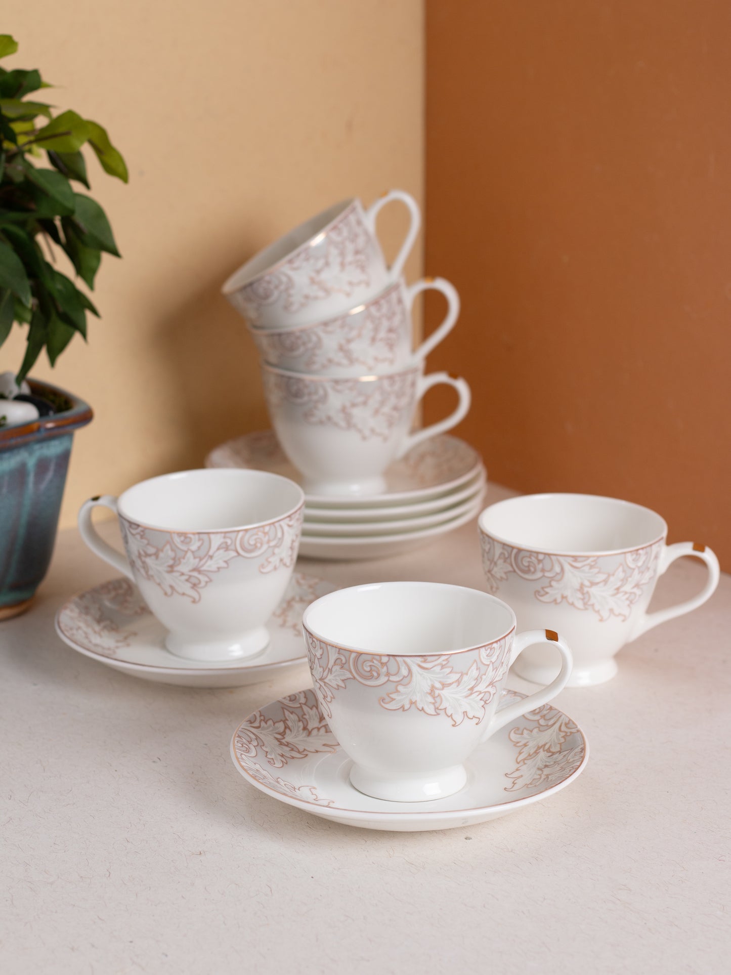 JCPL King Crysta Cup & Saucer, 180ml, Set of 12 (6 Cups + 6 Saucers) (CR401)