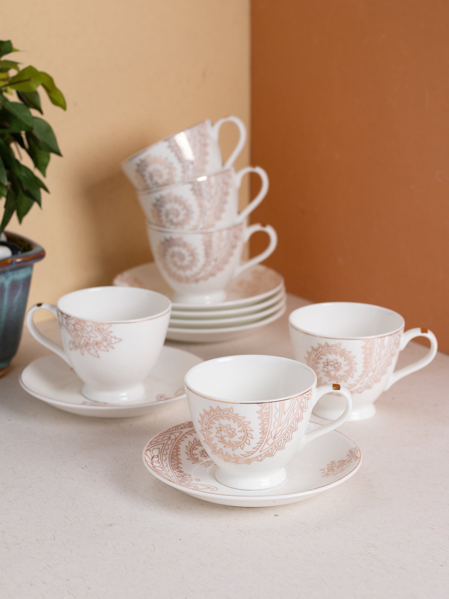 JCPL King Crysta Cup & Saucer, 180ml, Set of 12 (6 Cups + 6 Saucers) (CR404)