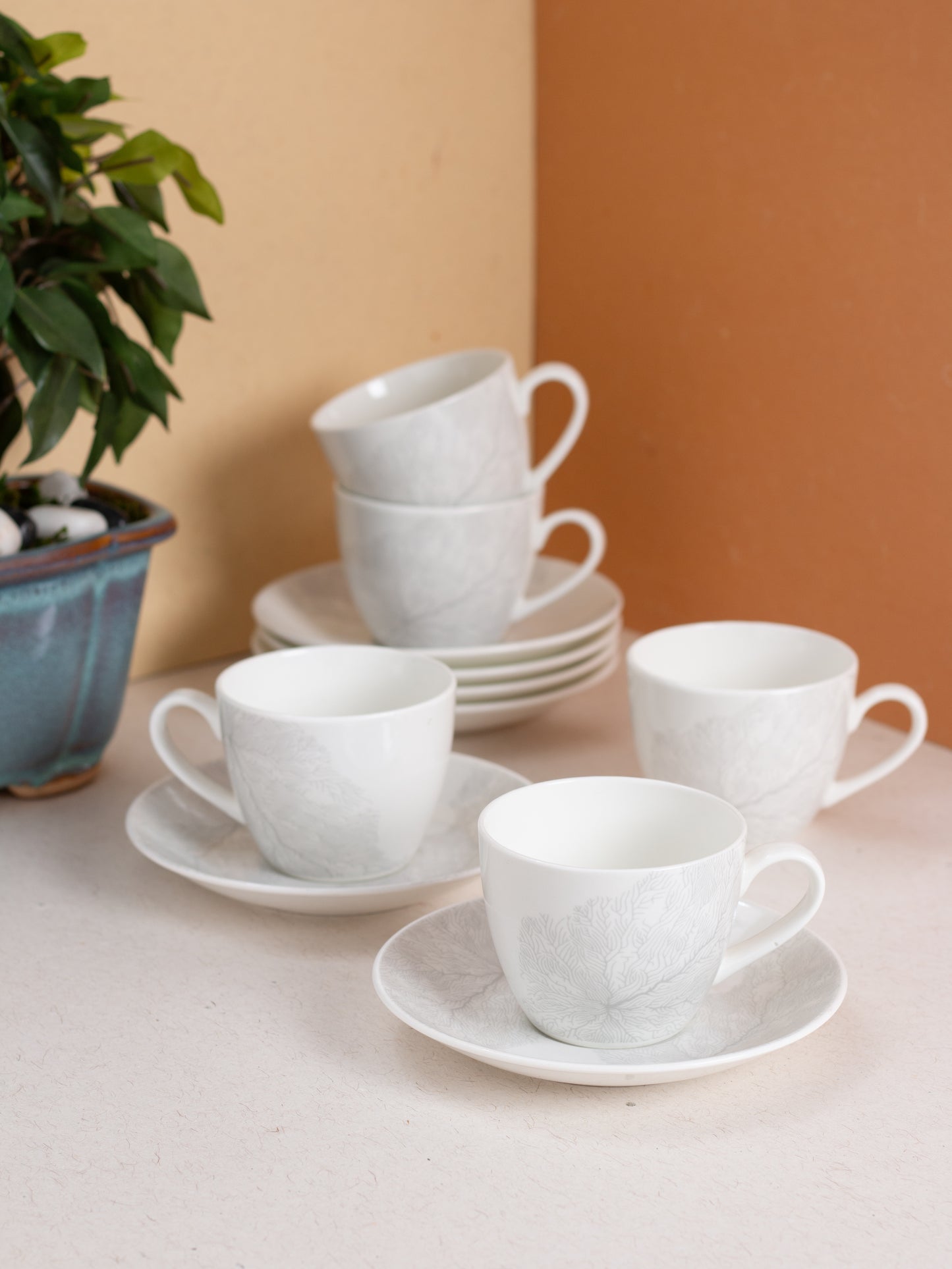 JCPL Cream Vanilla Cup & Saucer, 170ml, Set of 12 (6 Cups + 6 Saucers) (V413)
