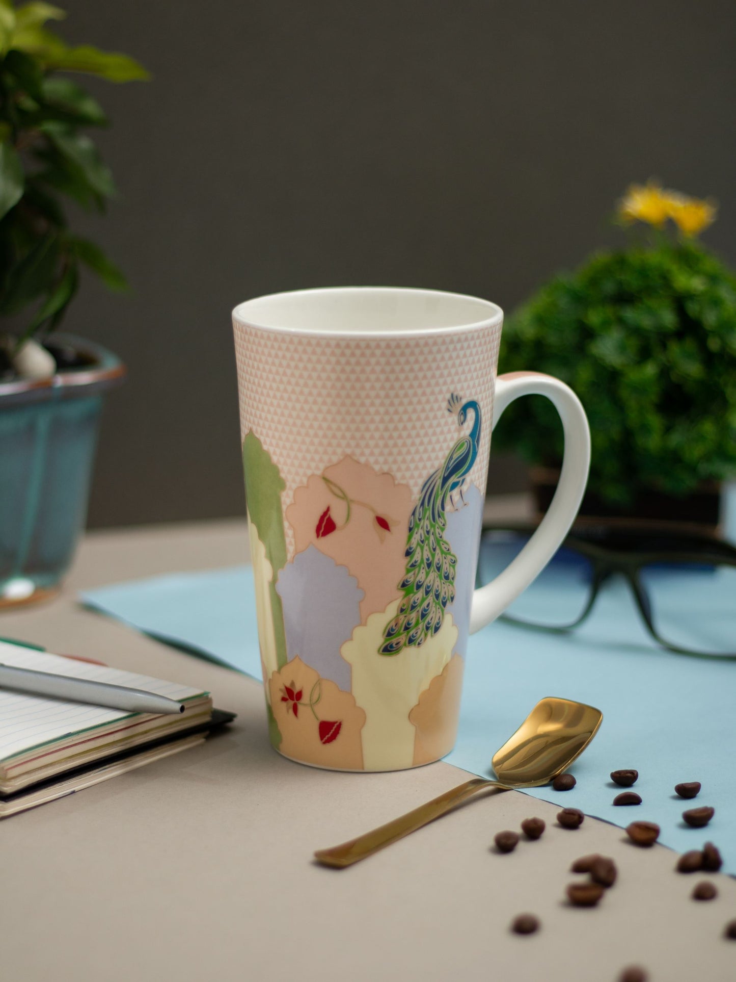 JCPL Tall Elephant/ Peacock Printed Coffee/ Milk Mug, 1 Piece, 600ml (430)