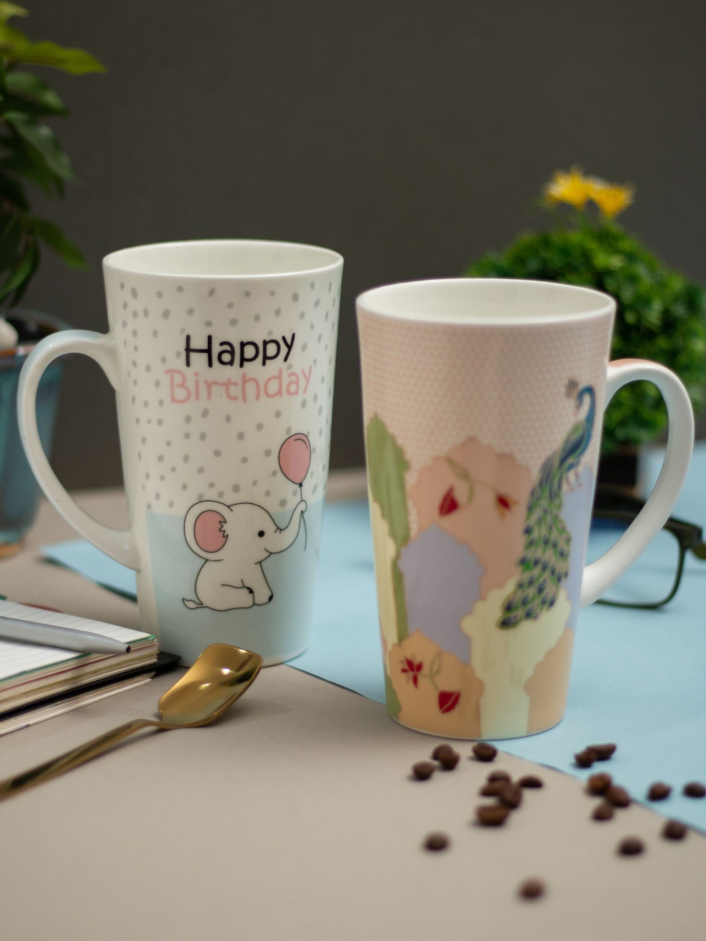 JCPL Tall Elephant/ Peacock Printed Coffee/ Milk Mug, 1 Piece, 600ml (430)