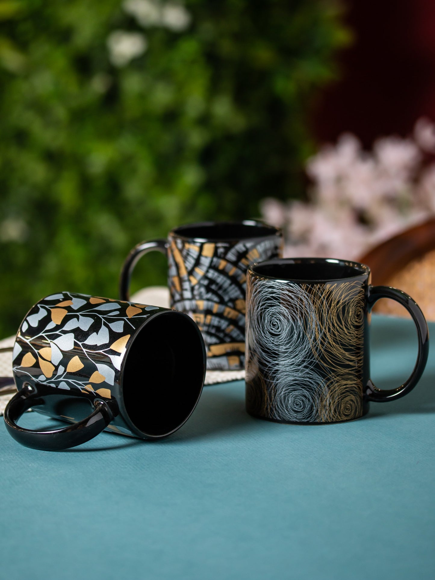 Swiss Pebble Leafe Printed Coffee & Milk Mug, 1 Piece, 350ml (B308)