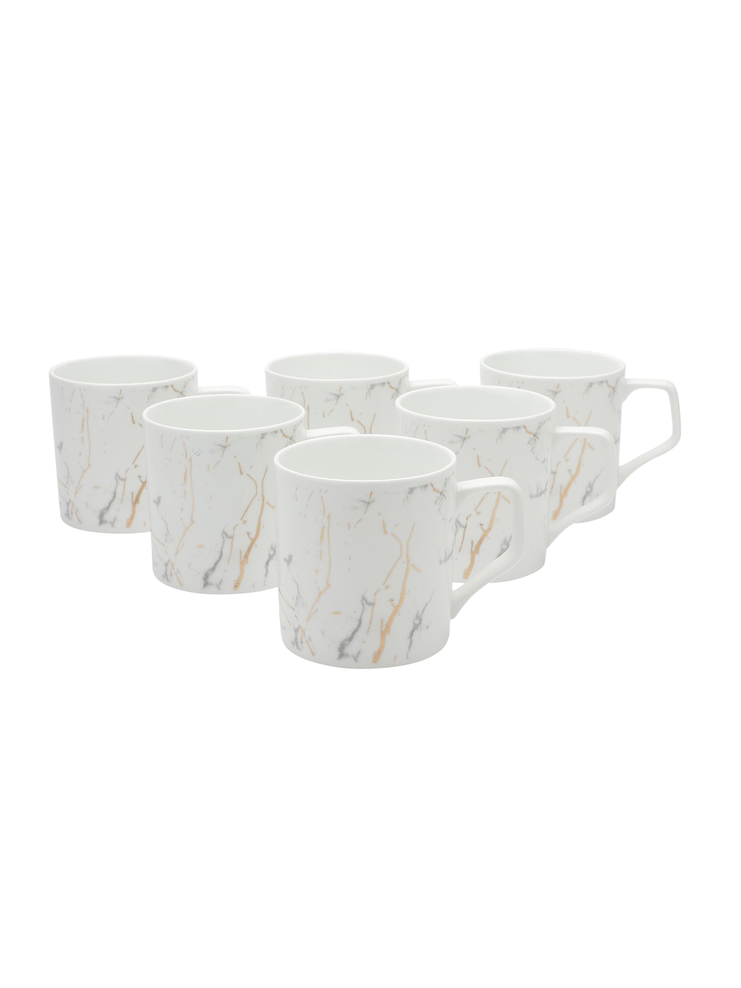 Director Marble Monochrome White Gold Coffee & Tea Mugs, 220ml, Set of 6