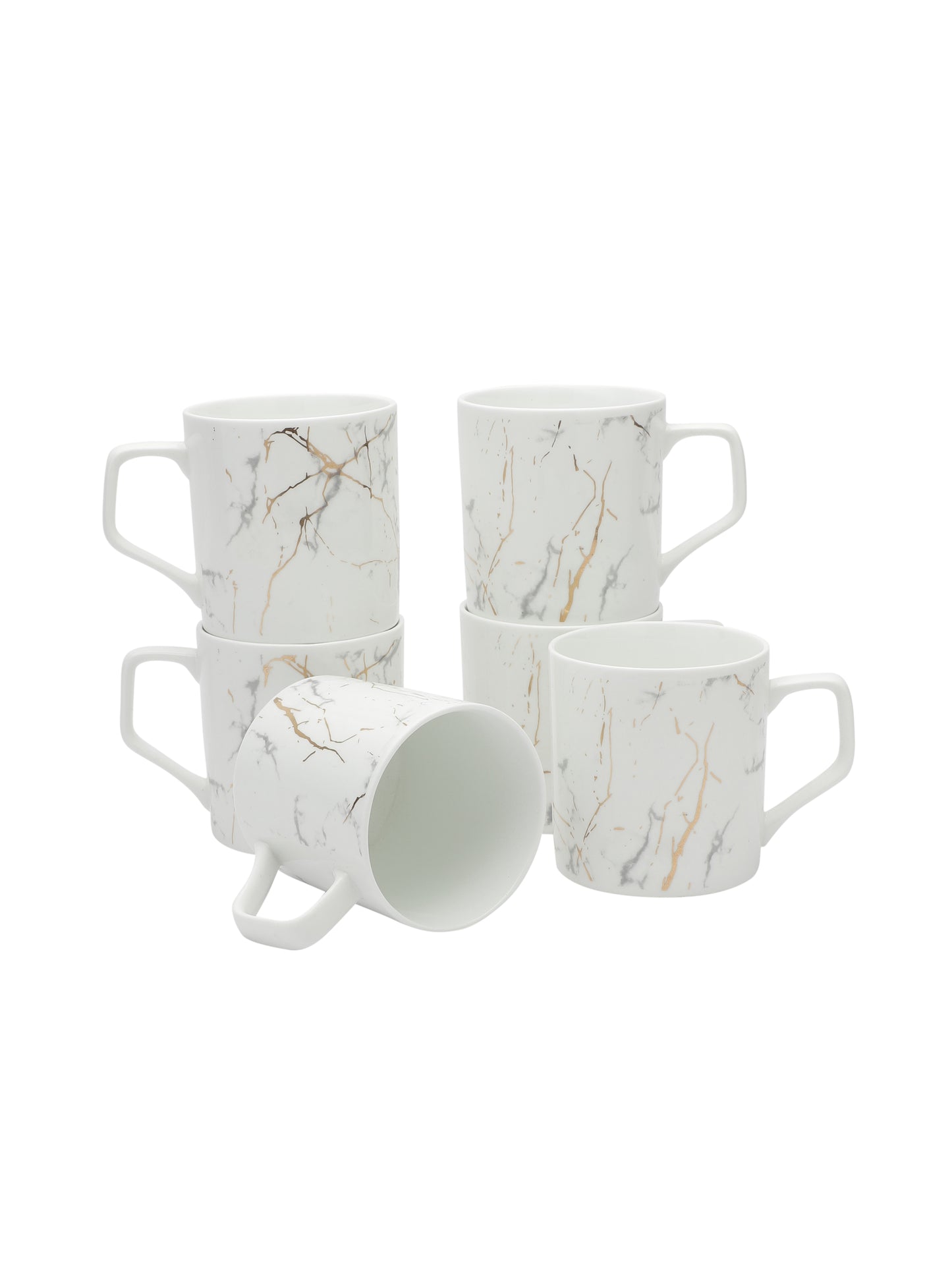 Director Marble Monochrome White Gold Coffee & Tea Mugs, 220ml, Set of 6