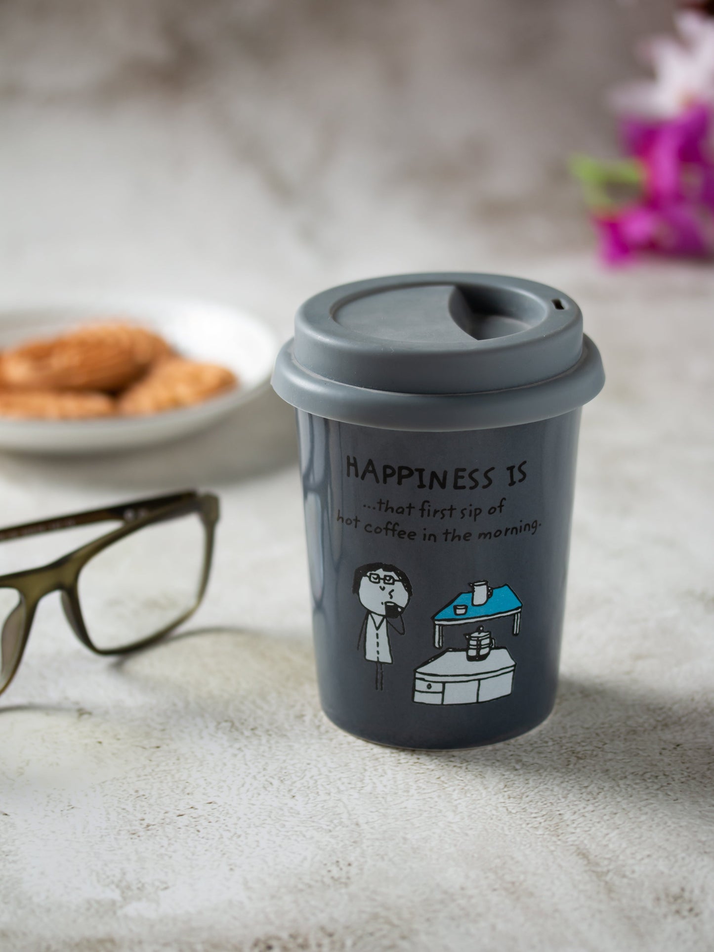 Happiness Travel Small Coffee & Milk Mug, 300 ml, 1 Piece