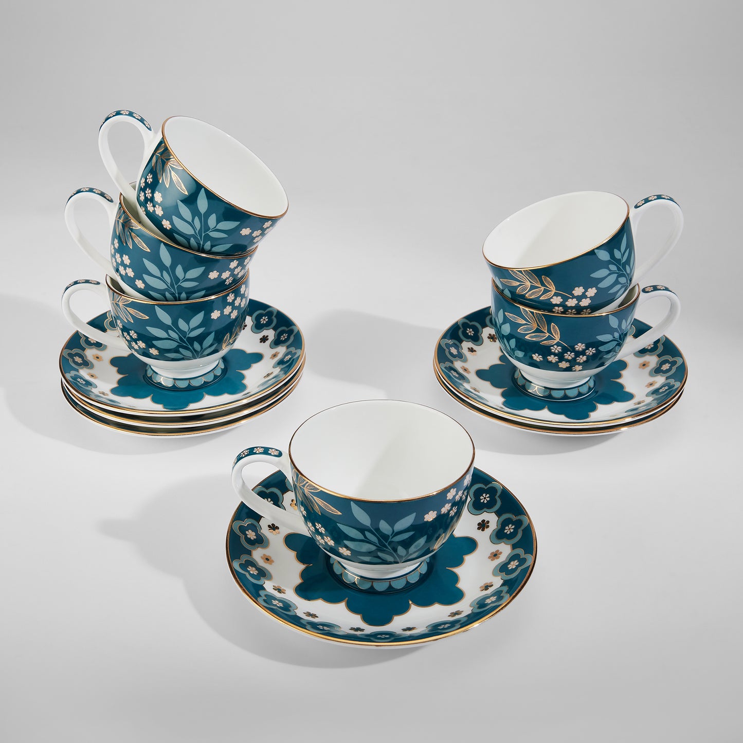 India Circus Oceanic Opulence Olive Cup Saucer Set of 12 Pcs