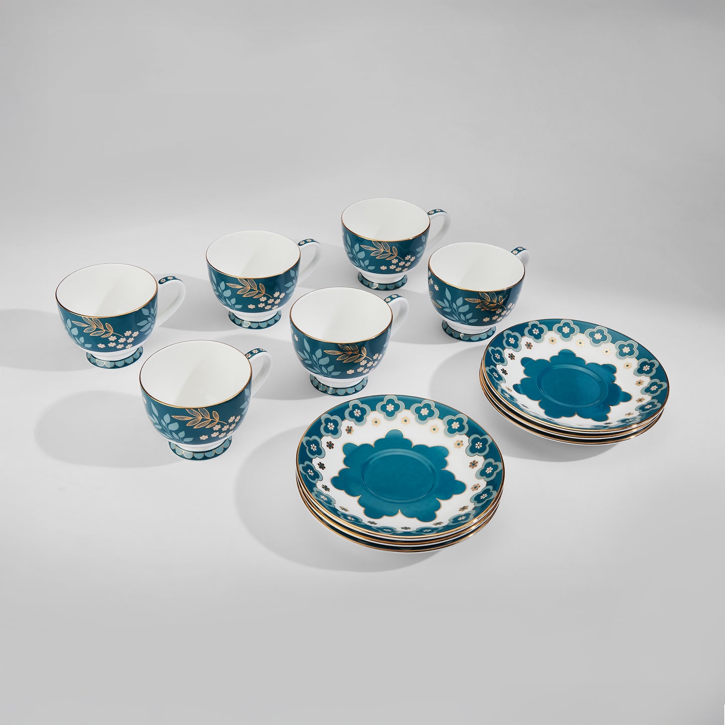 India Circus Oceanic Opulence Olive Cup Saucer Set of 12 Pcs