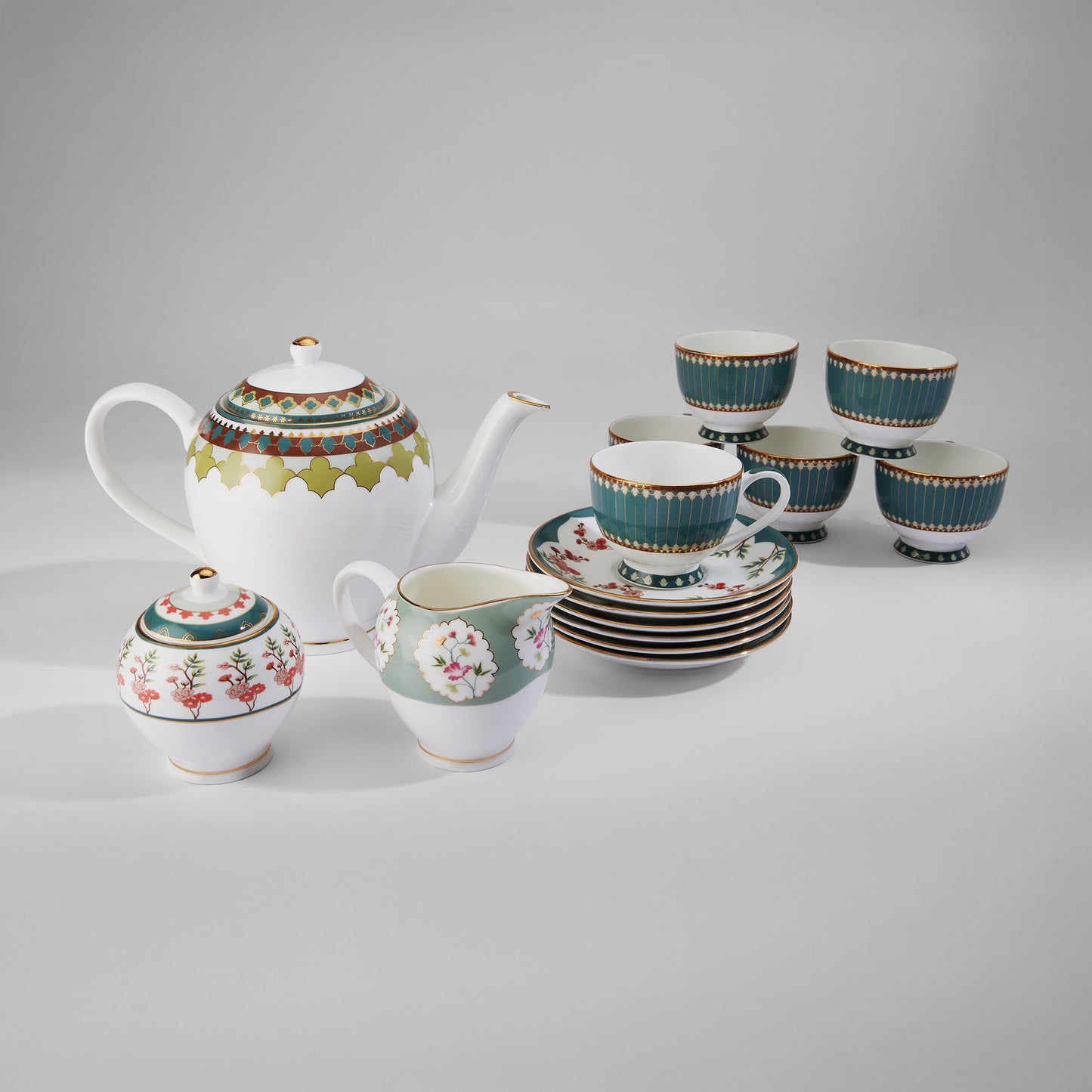 India Circus Grandeur Greens Olive Tea Set