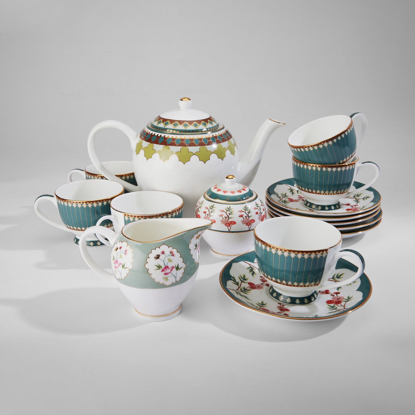 India Circus Grandeur Greens Olive Tea Set