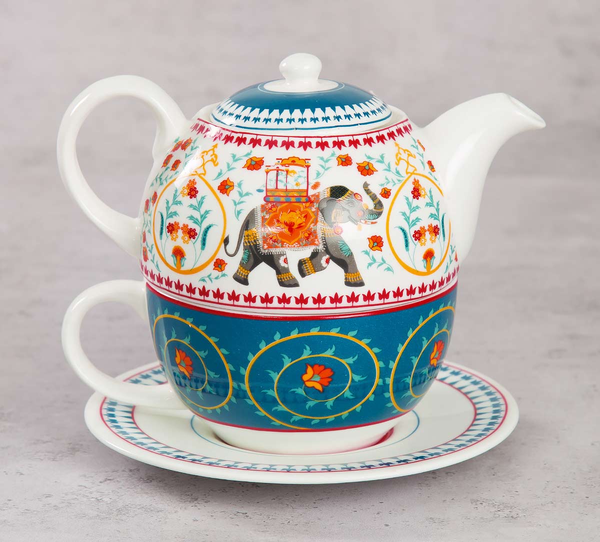 India Circus Swirling Safari Tea for One Set of 3 (1 Teapot, 1 Cup and 1 Saucer)