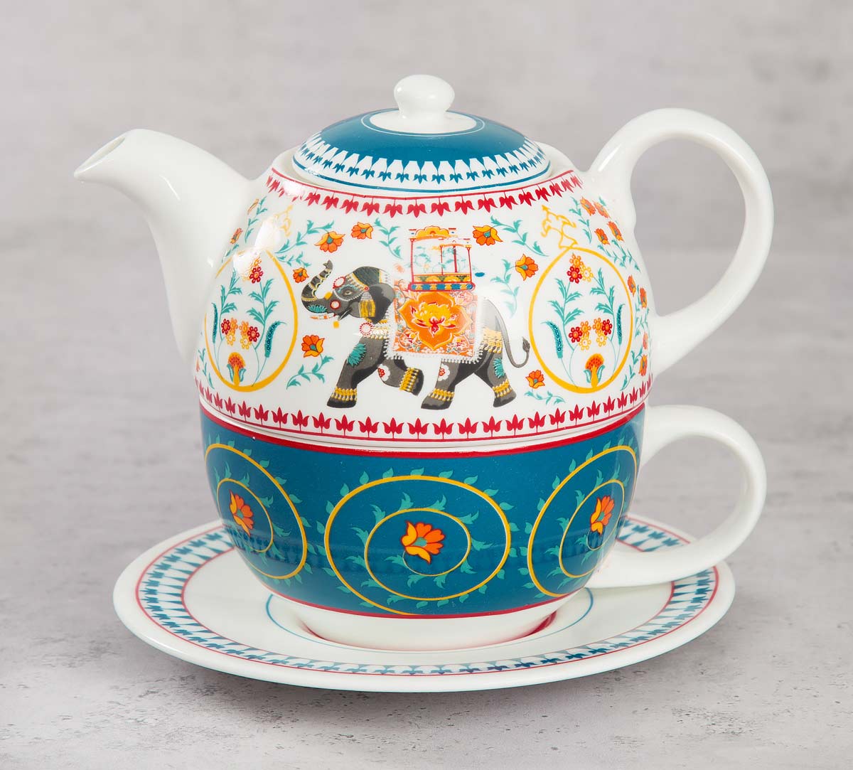 India Circus Swirling Safari Tea for One Set of 3 (1 Teapot, 1 Cup and 1 Saucer)