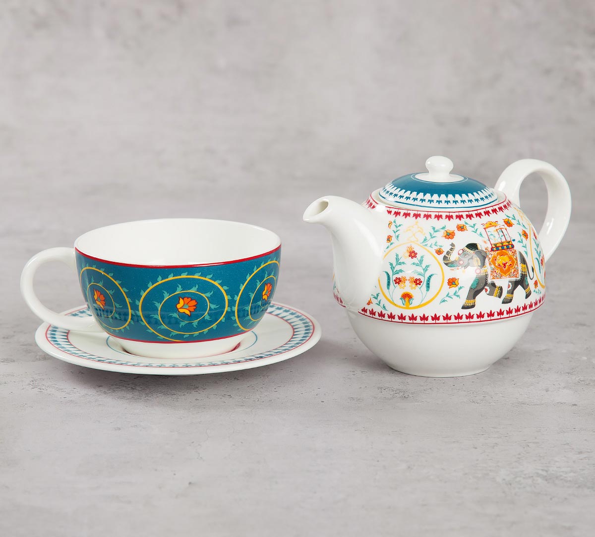 India Circus Swirling Safari Tea for One Set of 3 (1 Teapot, 1 Cup and 1 Saucer)