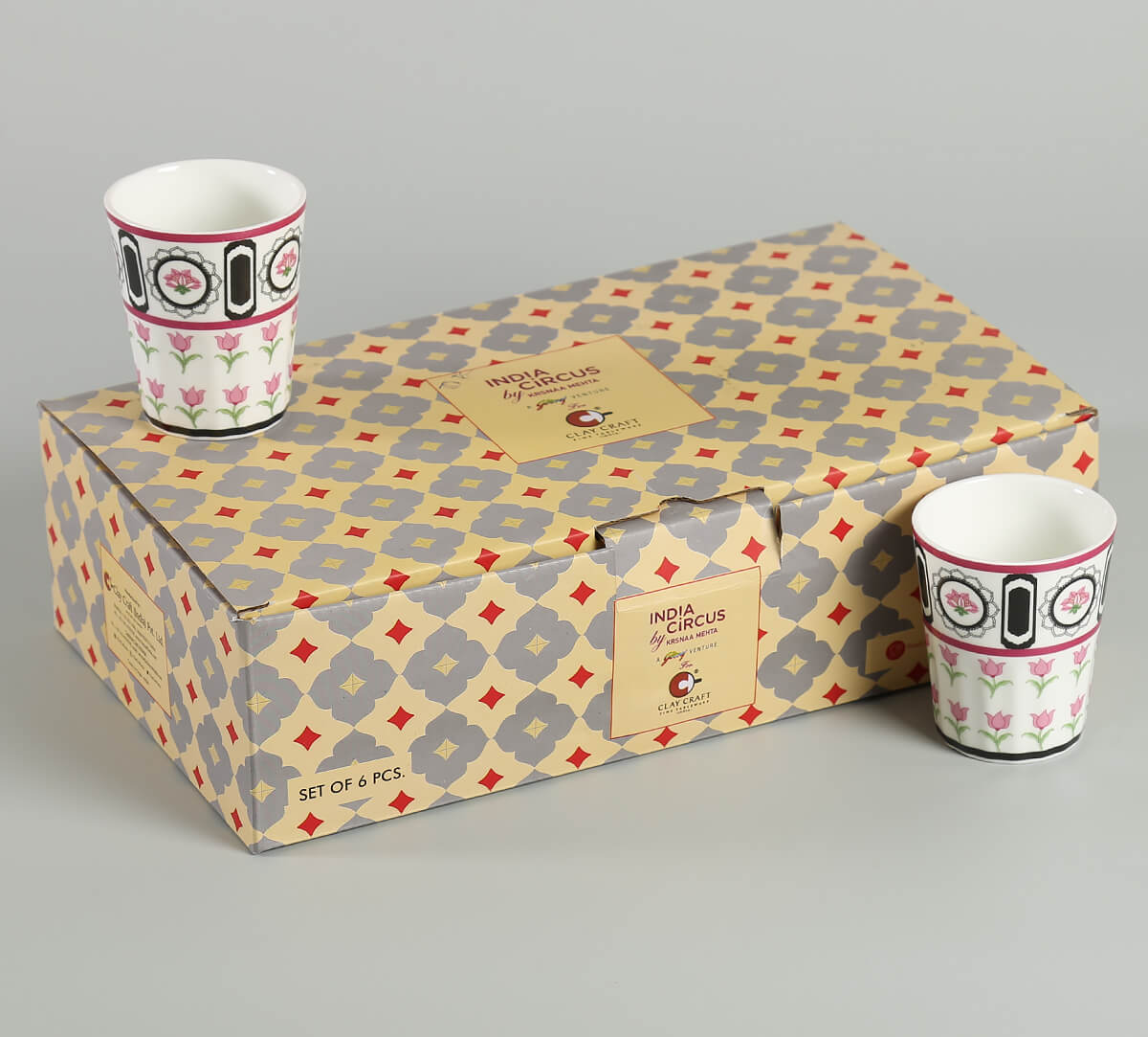 India Circus Appliqued Harmony Tea Cup/ Chai Glass/ Cutting Chai Tumblers 140ml (Set of 6)