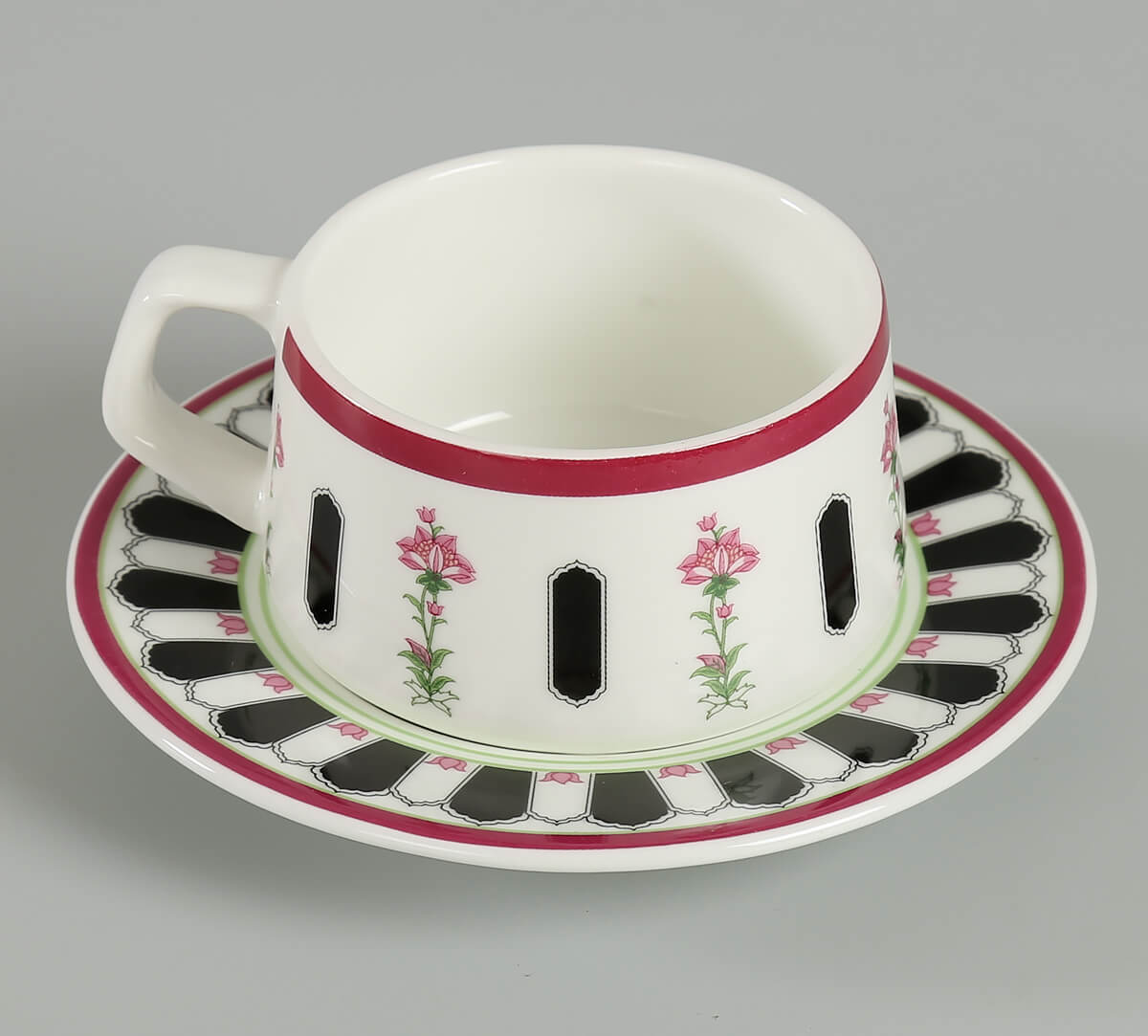 India Circus Black Garden Cup & Saucer Set of 12 (6 Cups + 6 Saucer)