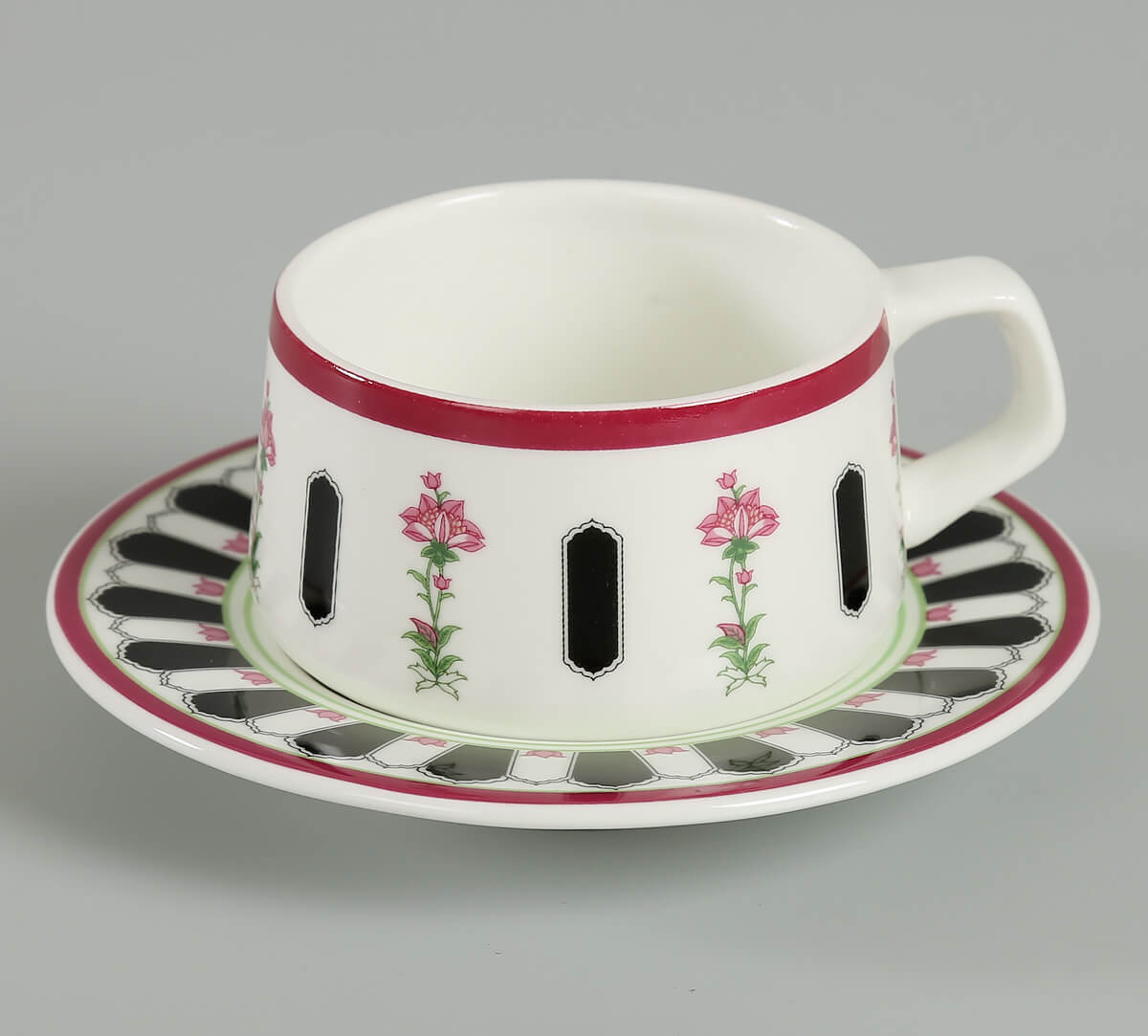 India Circus Black Garden Cup & Saucer Set of 12 (6 Cups + 6 Saucer)