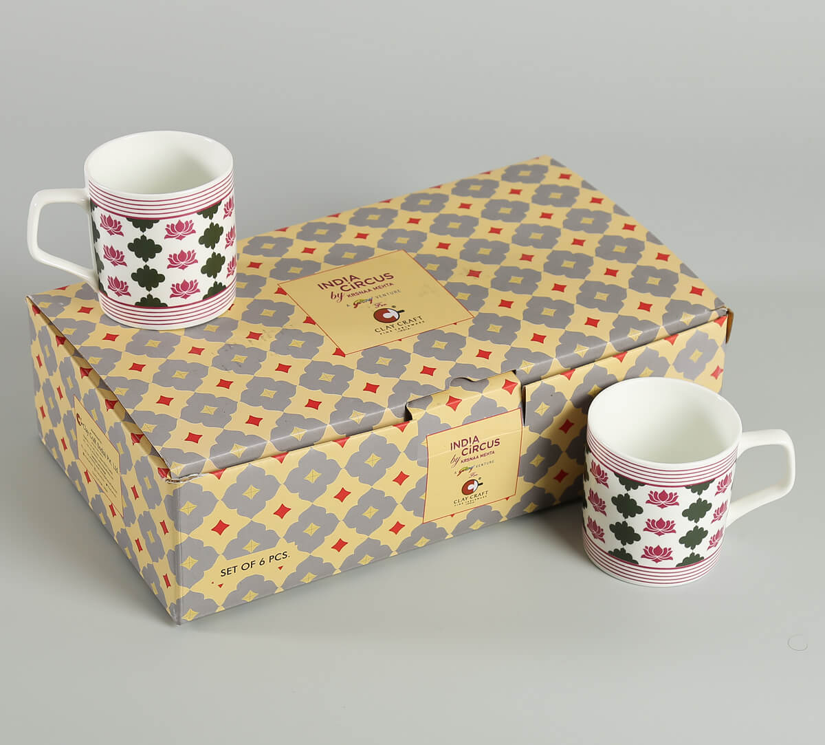 India Circus Floral Fountain Coffee & Tea Mug Set of 6, 200ml Each
