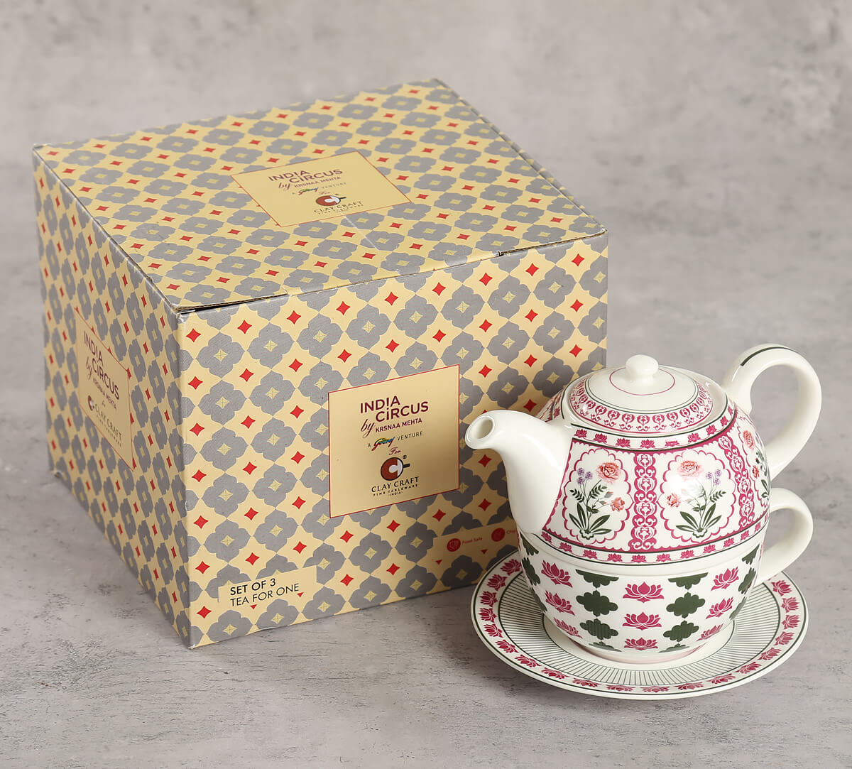 India Circus Floral Fountain Tea for One Set of 3 (1 Teapot, 1 Cup and 1 Saucer)