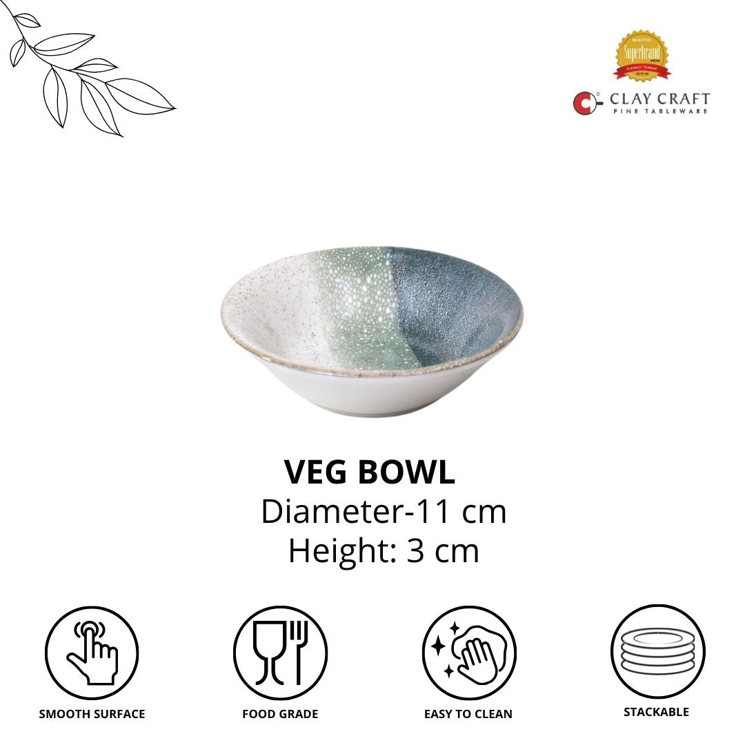 JCPL Fine Porcelain Medium Veg Bowl for Family of 12 Coral Textures Glossy Finish 120ml, (12 Pieces)