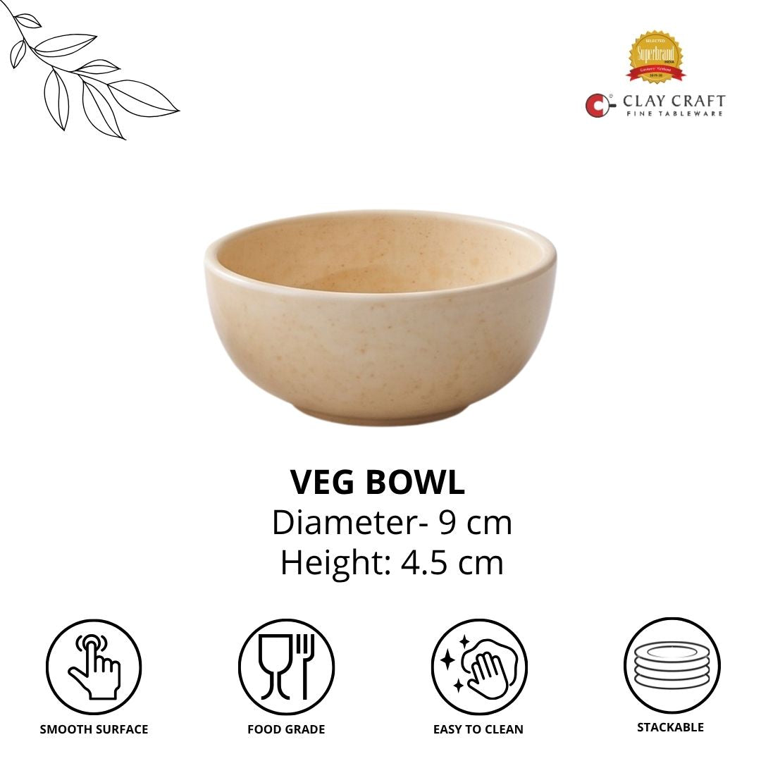 JCPL Fine Porcelain Medium Veg Bowl for Family of 6 | Peach Solid | Glossy Finish Home, Office & Gifting (6 Pieces)