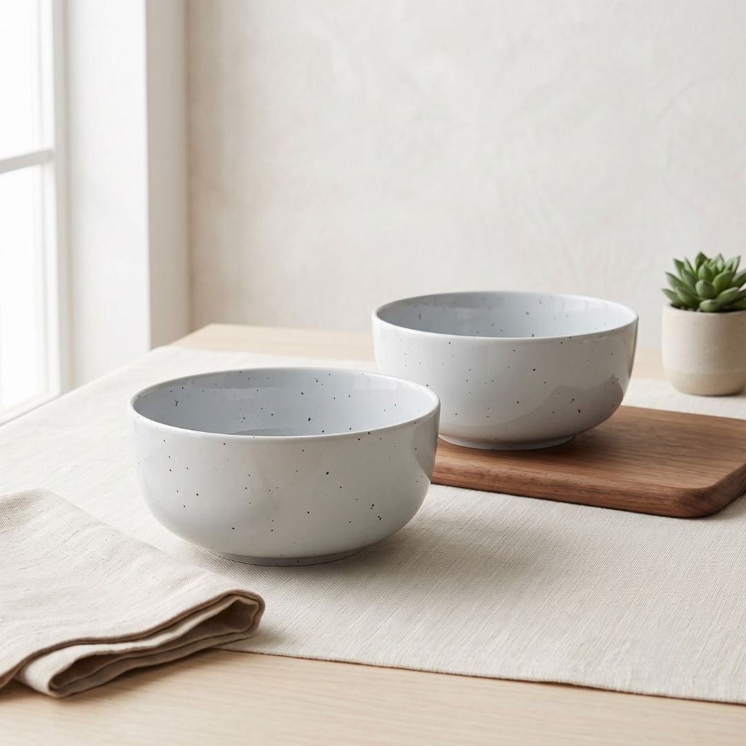 JCPL Fine Porcelain Serving Bowl for Family of 2 Green Solid Matte Finish 750ml, (2 Pieces)