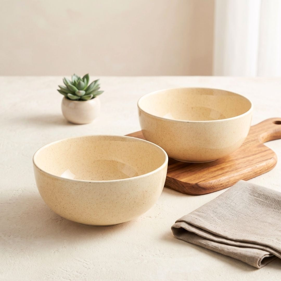 JCPL Fine Porcelain Serving Bowl for Family of 2 Blue Solid Glossy Finish 750ml, (2 Pieces)