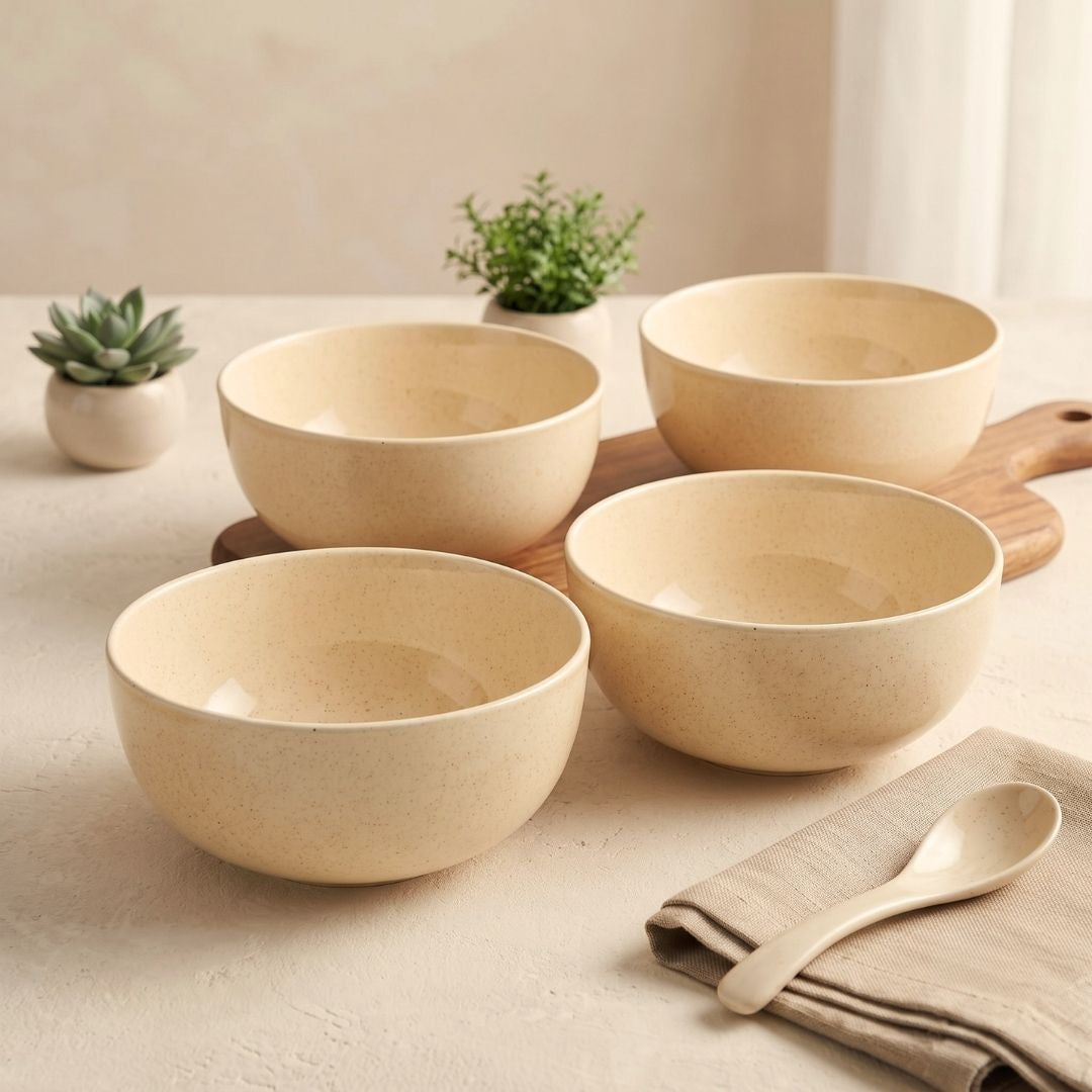 JCPL Fine Porcelain Serving Bowl for Family of 4 | Blue Solid | Glossy Finish Home, Office & Gifting (4 Pieces)