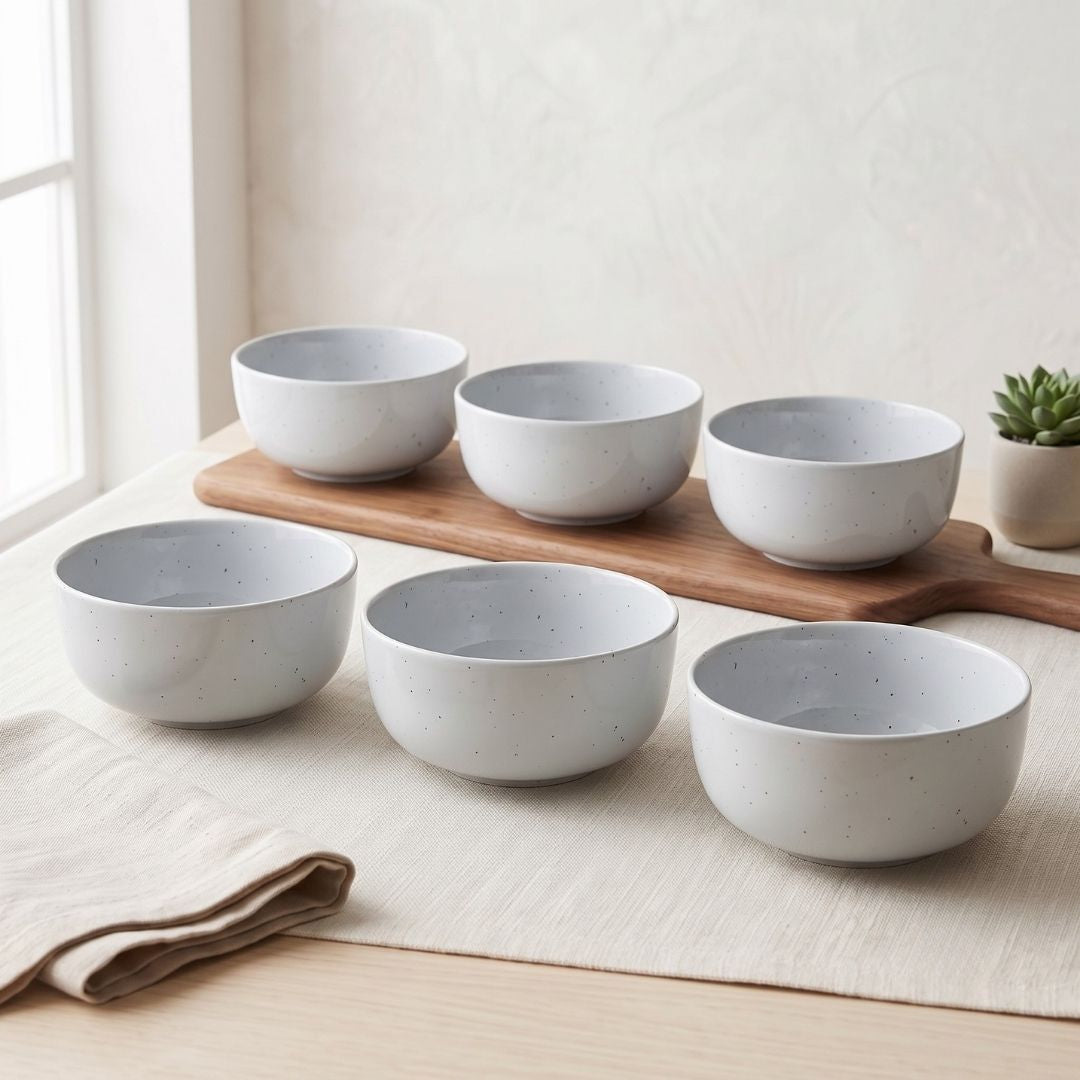 JCPL Fine Porcelain Serving Bowl for Family of 6 | Green Solid | Matte Finish Home, Office & Gifting (6 Pieces)