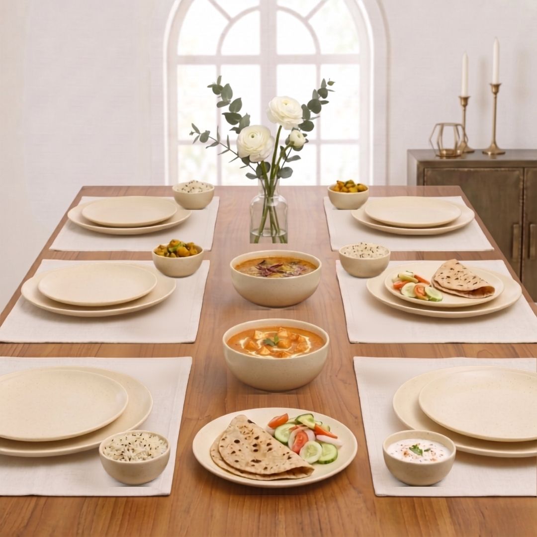 JCPL Porcelain Dinner Set of 20, Peach Solid, Glossy Finish, For Family of 6