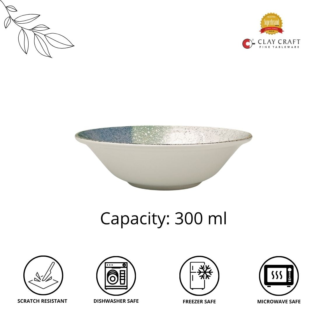 JCPL Porcelain Medium Snack Bowl for Family of 4|Coral Textures|Glossy Finish 300ml, (4 Pieces)