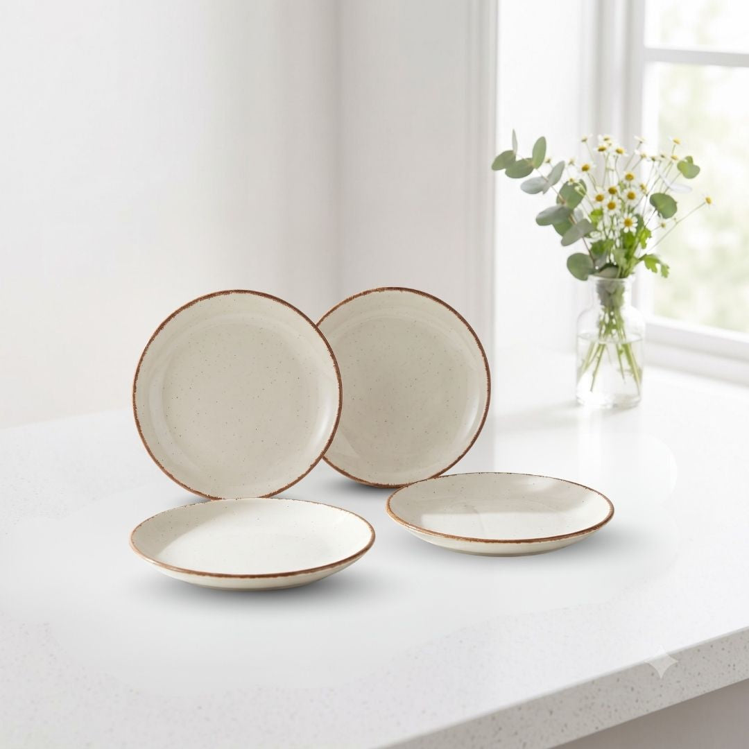 JCPL Fine Porcelain 7.8" Quarter Plates Set for Family of 4 Green Solid Matte Finish, (4 Pieces)