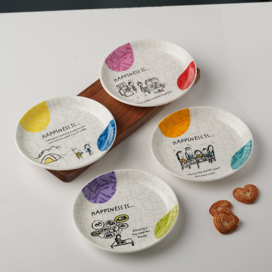 Happiness Is... Mini Ceramic Snack Plates 5.5",  Set of 4 (Delight)