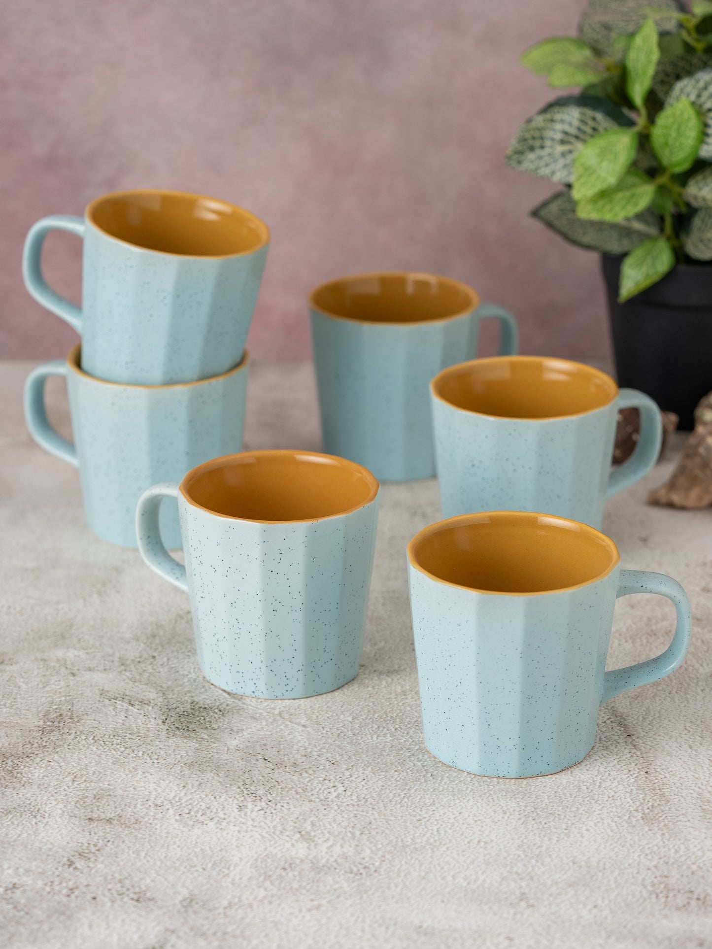 Dual Tone Armada Pebble Coffee & Tea Mugs Set of 6, 240 ml