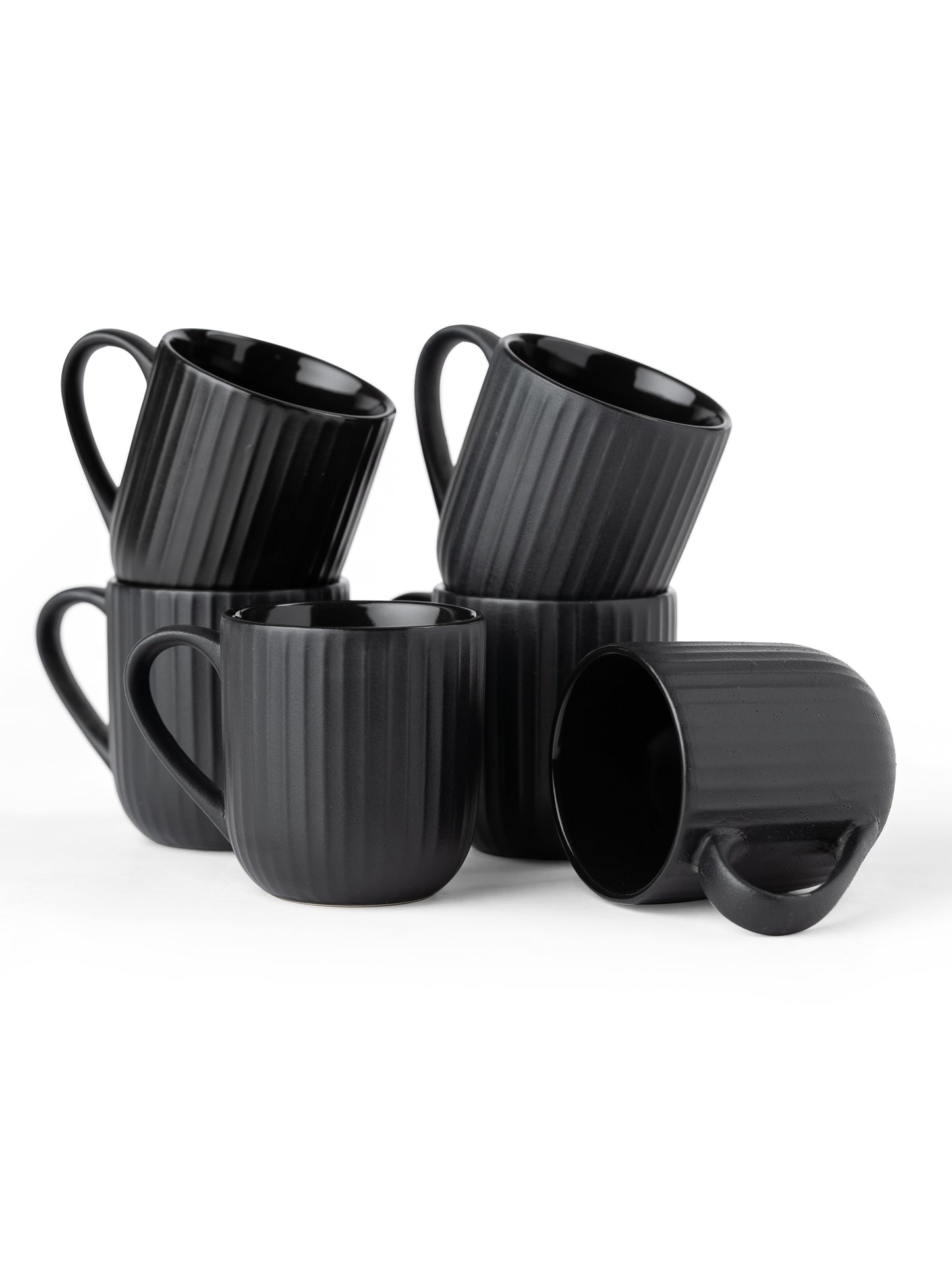 Linea Pebble Black Coffee & Tea Mugs Set of 6, 250 ml
