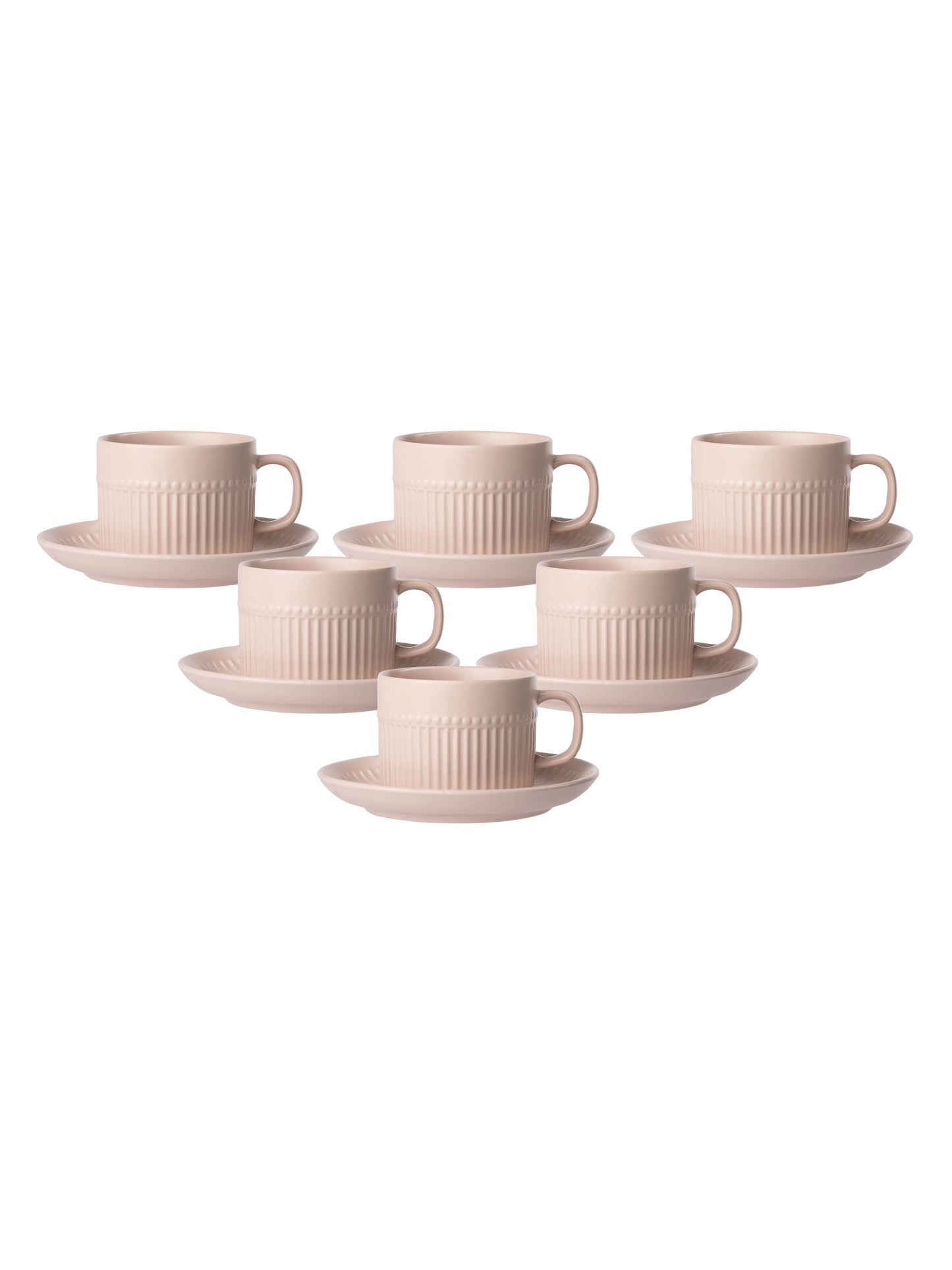 Crimson Matte Plebble IVORY Cup & Saucer, Set of 12 (6 Cups + 6 Saucers), 210 ml