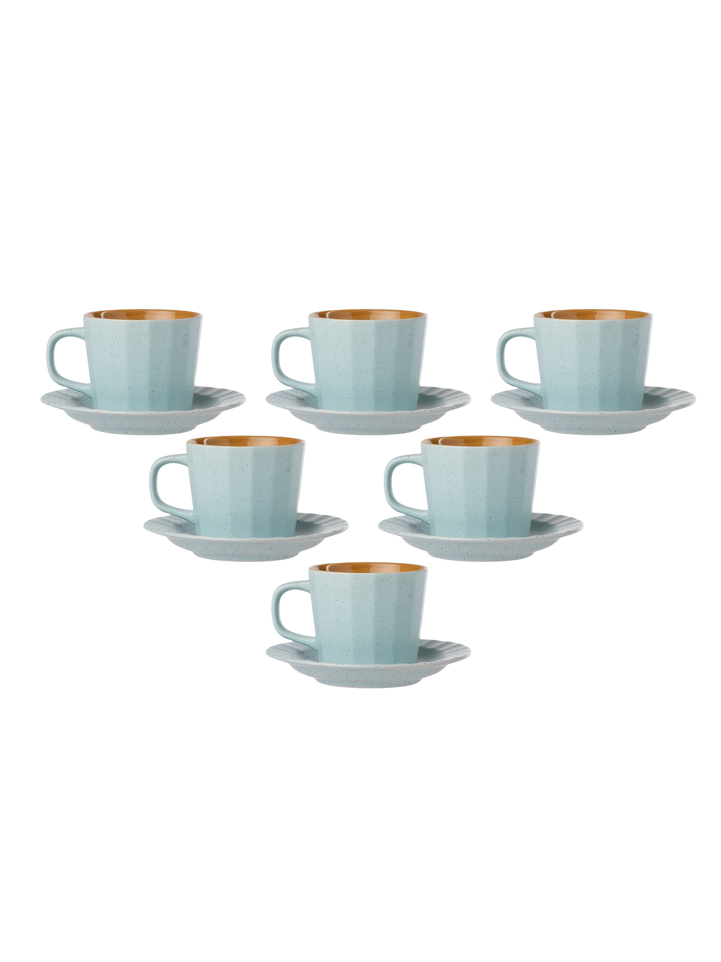 Armada Dule Tone Matte Pebble Cup & Saucer, Set of 12 (6 Cups + 6 Saucers), 200 ml