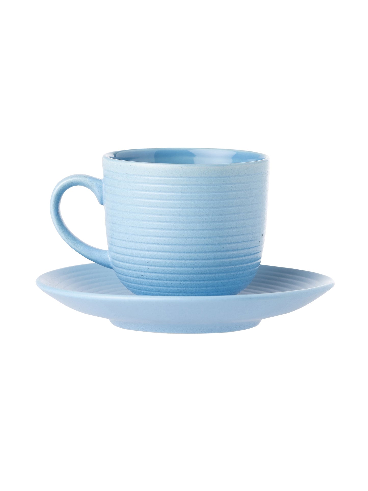 Horizon Pebble Light Blue Cup & Saucer, Set of 12 (6 Cups + 6 Saucers), 220 ml