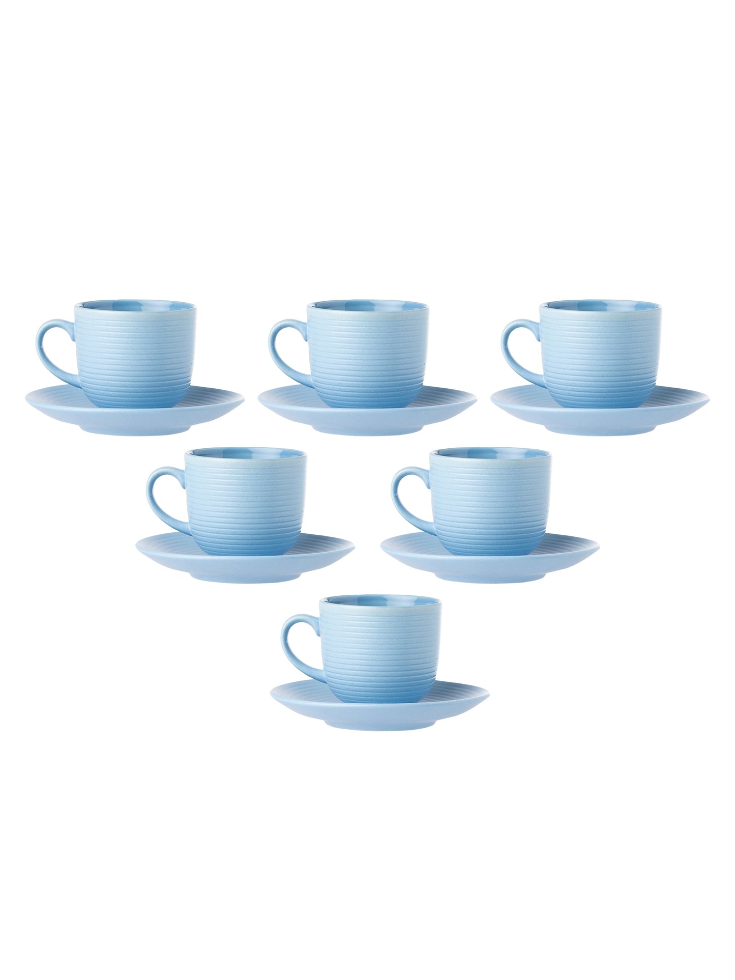 Horizon Pebble Light Blue Cup & Saucer, Set of 12 (6 Cups + 6 Saucers), 220 ml