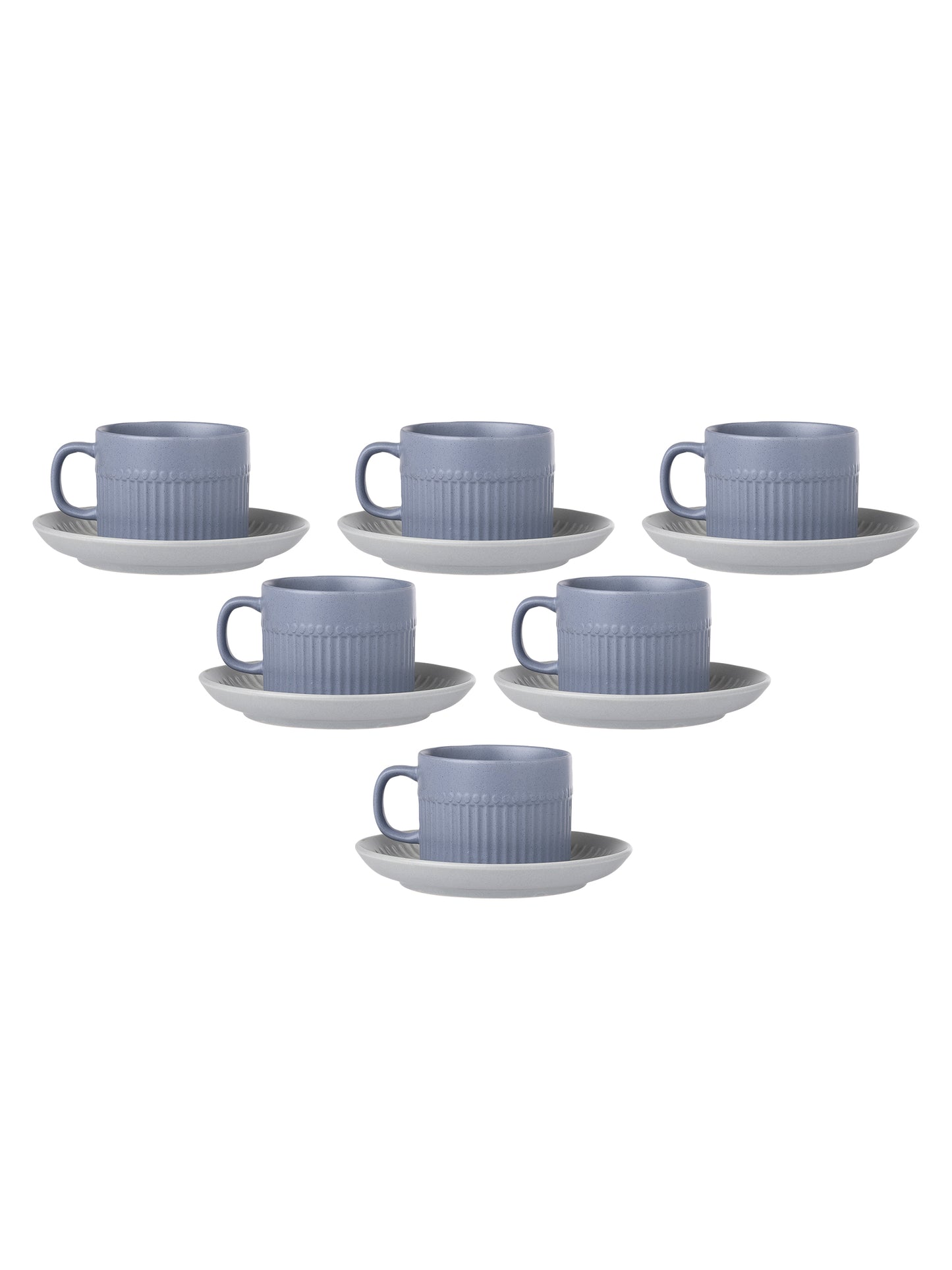 Crimson Matte Plebble Blue Cup & Saucer, Set of 12 (6 Cups + 6 Saucers), 210 ml
