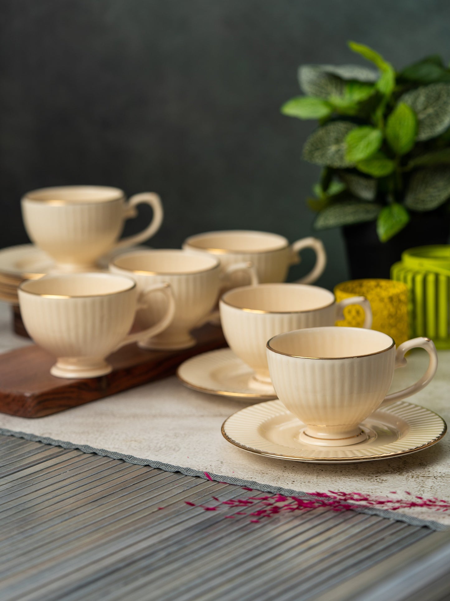 Julie Impression 1401 Elegant Cup & Saucer, Set of 12 (6 Cups + 6 Saucers) (IVORY)