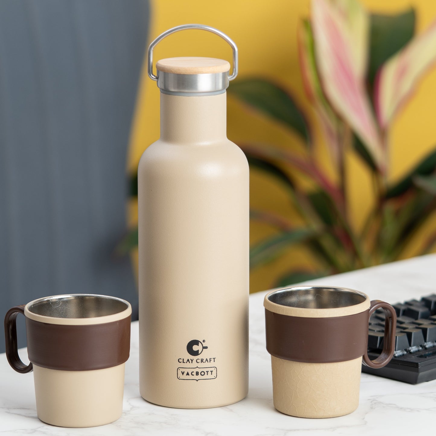 Vacbott Hiker Combo Set Double Walled 24 Hours Hot and Cold Water Bottle, BIS Certified, 700ml, with Single Walled Victor Mug (2 Pcs)