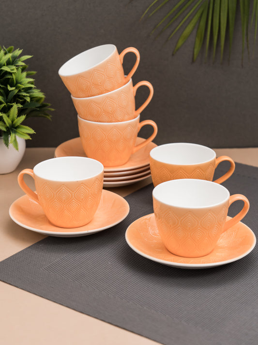 JCPL Feast Kohinoor Cup & Saucer, 170ml, Set of 12 (6 Cups + 6 Saucers) (ORANGE)