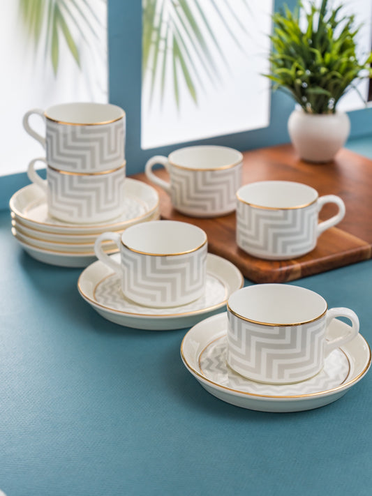 Rio Impression Cup & Saucer, 135 ml, Set of 12 (6 Cups + 6 Saucers) (1203)
