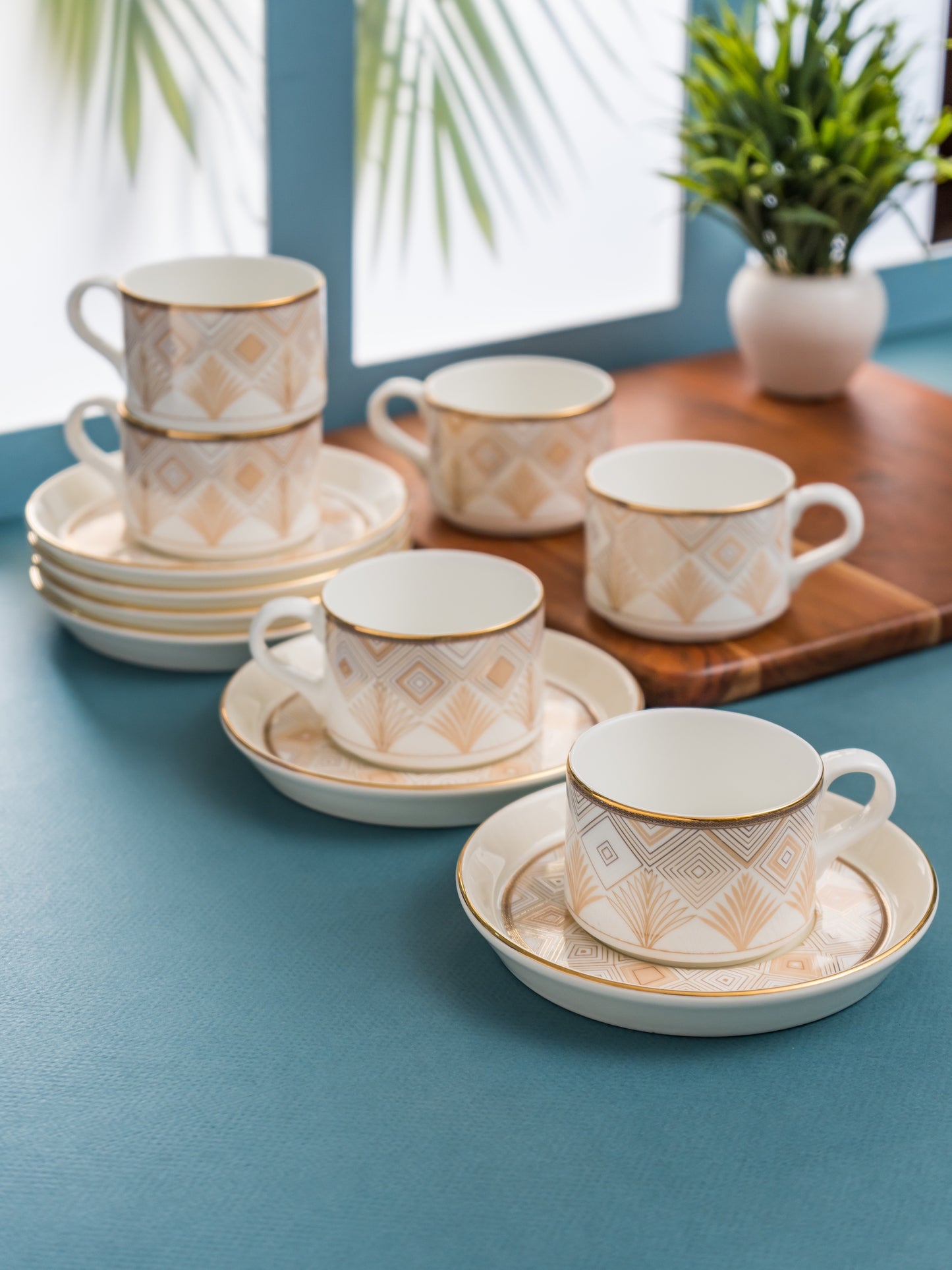 Rio Impression Cup & Saucer, 135ml, Set of 12 (6 Cups + 6 Saucers) (1202)