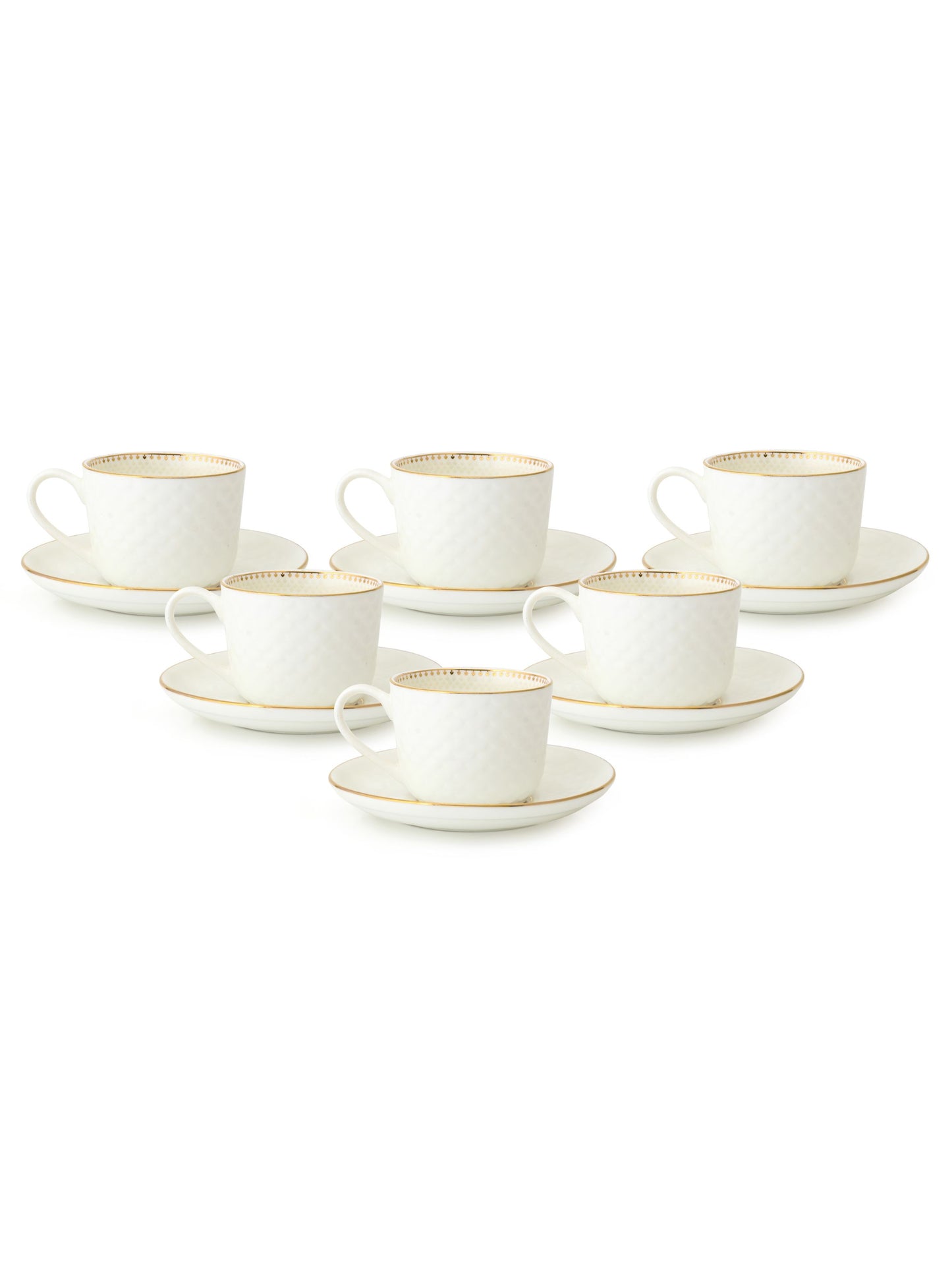 Ripple Impression Cup & Saucer, 130 ml, Set of 12 (6 Cups + 6 Saucers) (1409)
