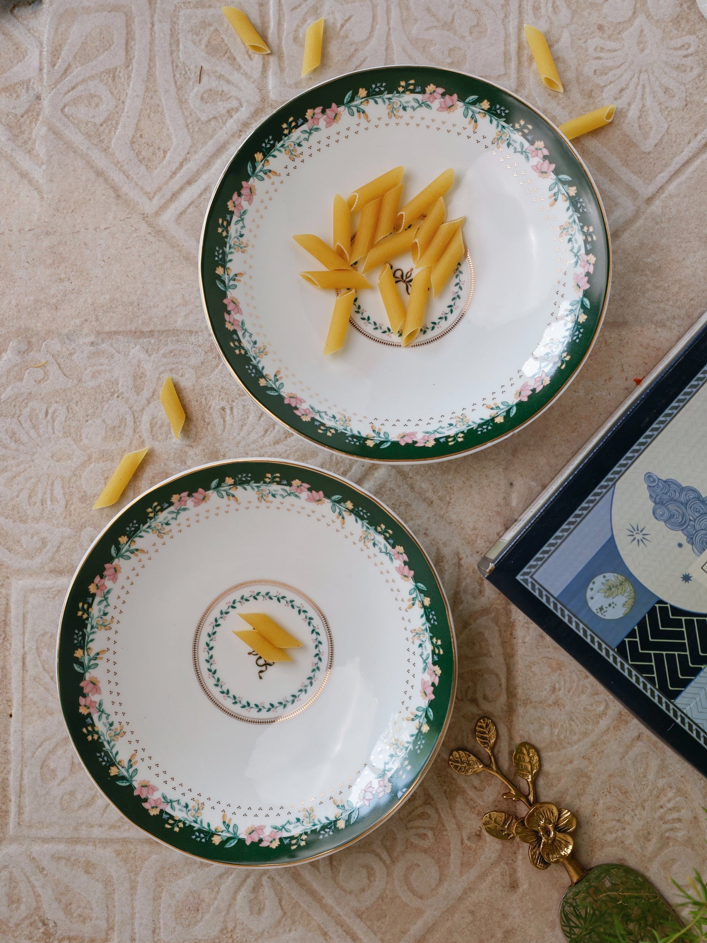 Magique by The Wishing Chair x Clay Craft, Emerald Ribbon Pasta Plate Set of 2 (T03)