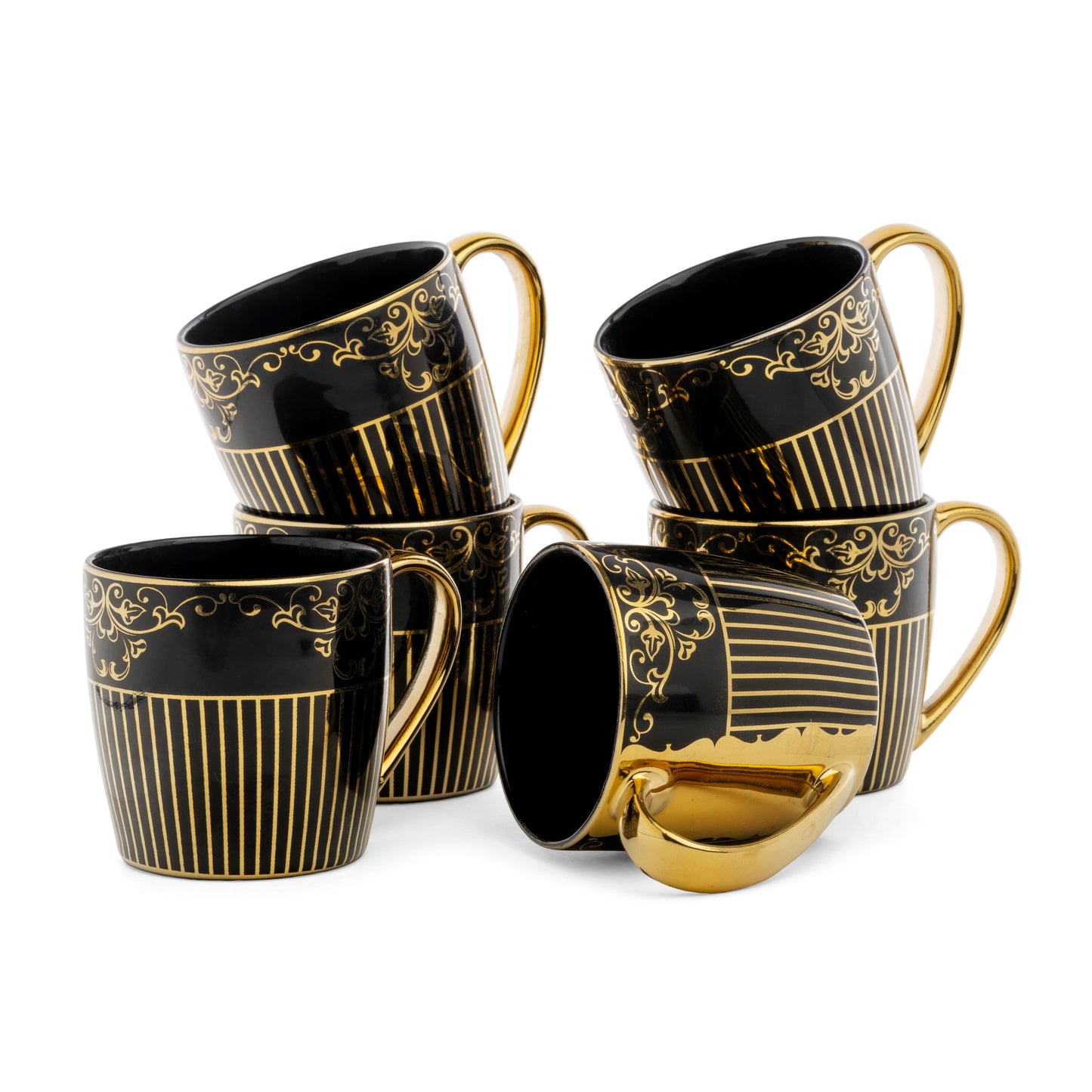 Clay Craft Alton Ebony DLX Coffee & Tea Mugs Set of 6 (E656)